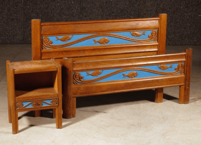 Bed and bedside table by Joseph Savina VNTG